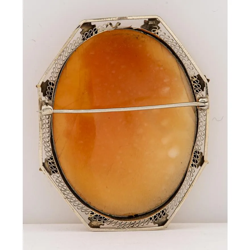 14k White Gold Shell Cameo Brooch