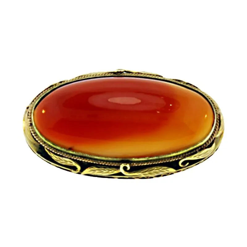 14KT Cabochon Carnelian Agate Brooch