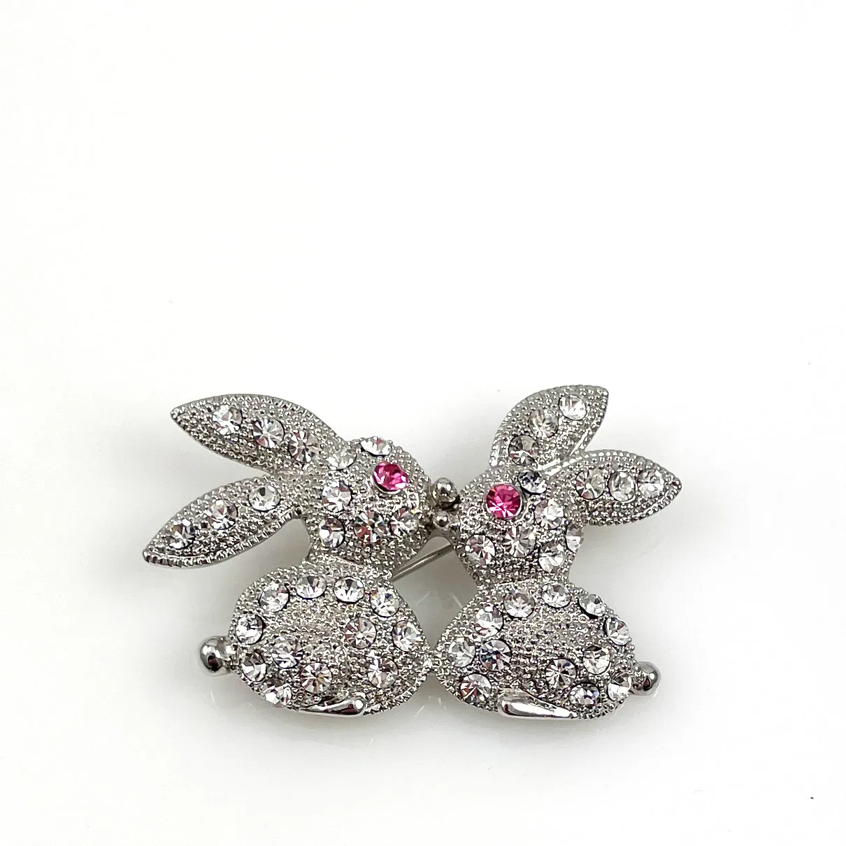 Adorable Rhinestone Bunnies Brooch Vintage