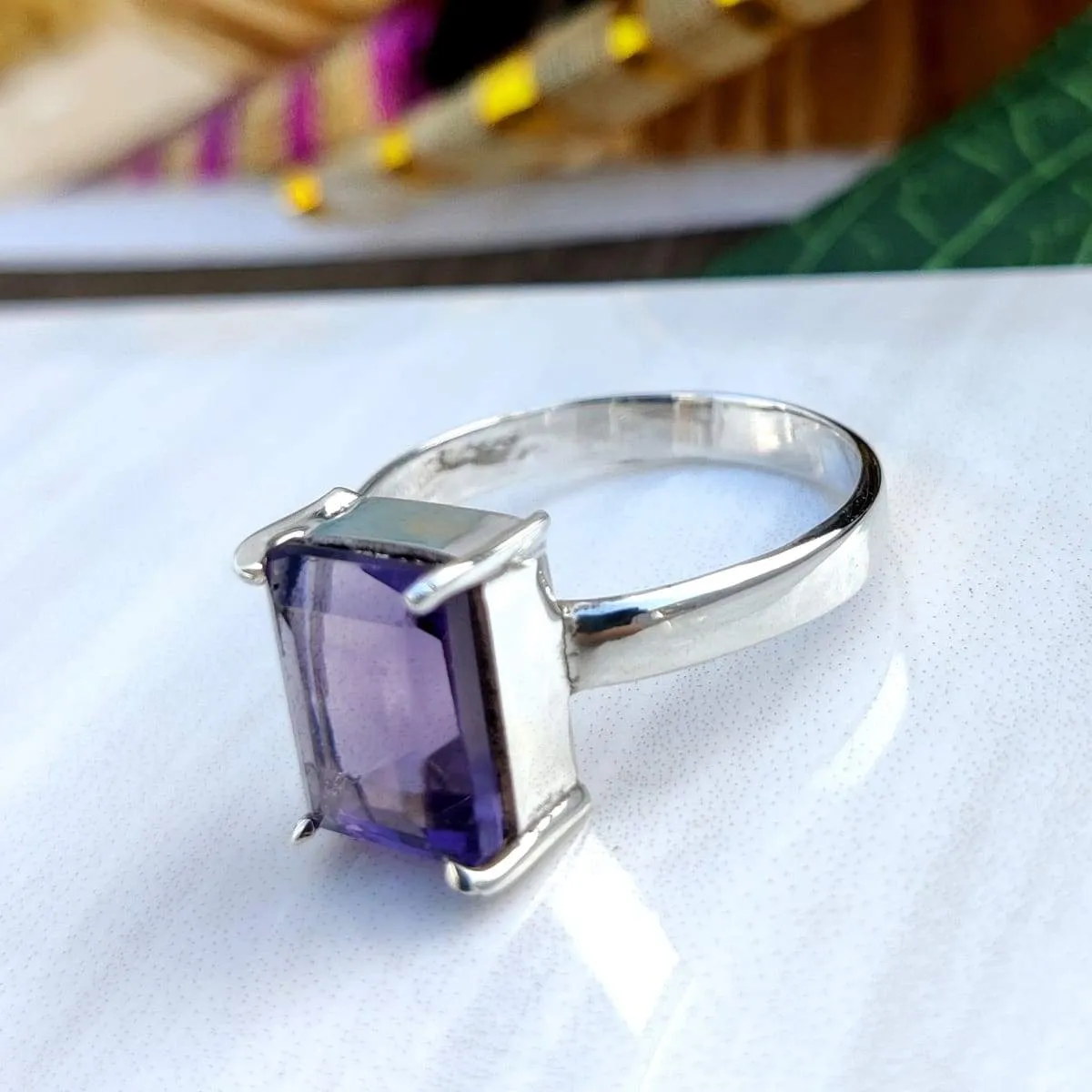 Amethyst prong set ring, 925 sterling silver ring, wedding ring, Amethyst ring, Faceted Amethyst silver ring, gift for her, February Birthstone Ring