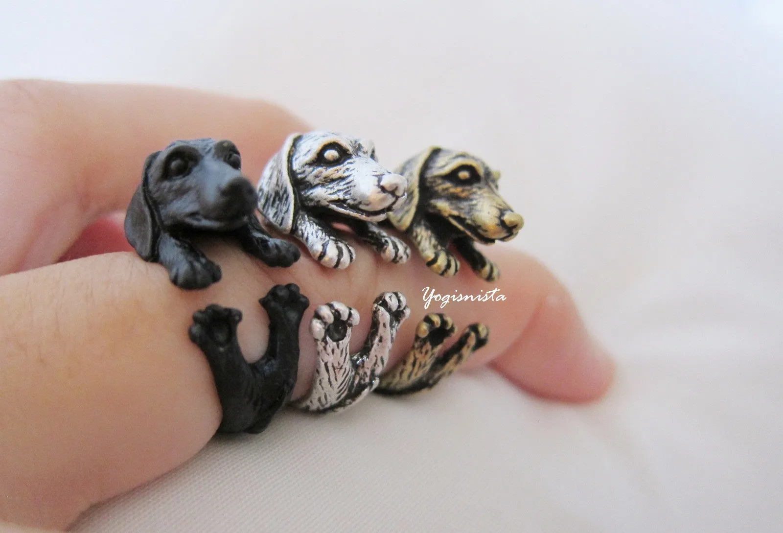 Animal Dachshund Dog Ring; Animal Wrap Ring; Puppy Dog Ring; Adjustable Puppy Dog Ring;