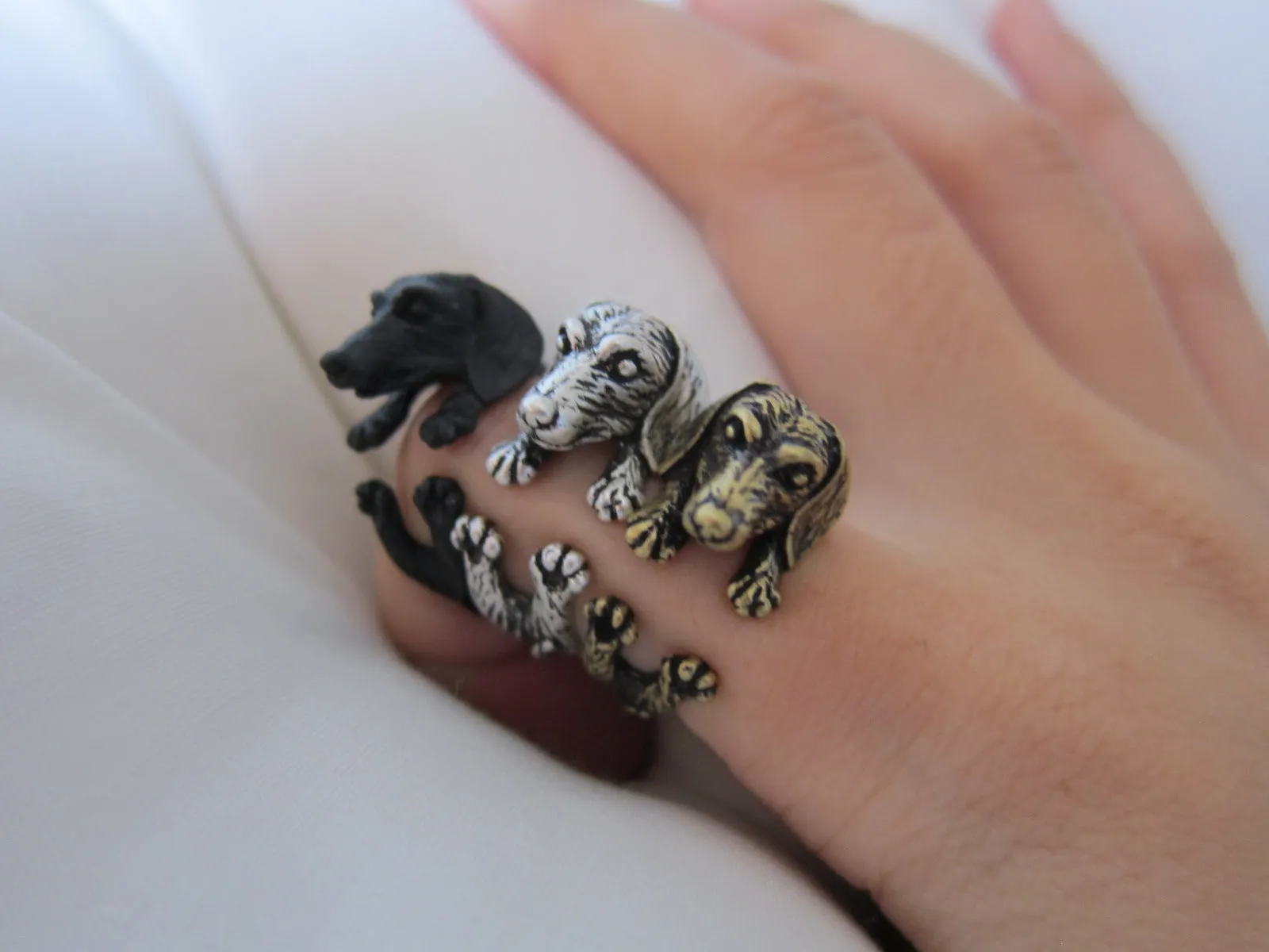 Animal Dachshund Dog Ring; Animal Wrap Ring; Puppy Dog Ring; Adjustable Puppy Dog Ring;