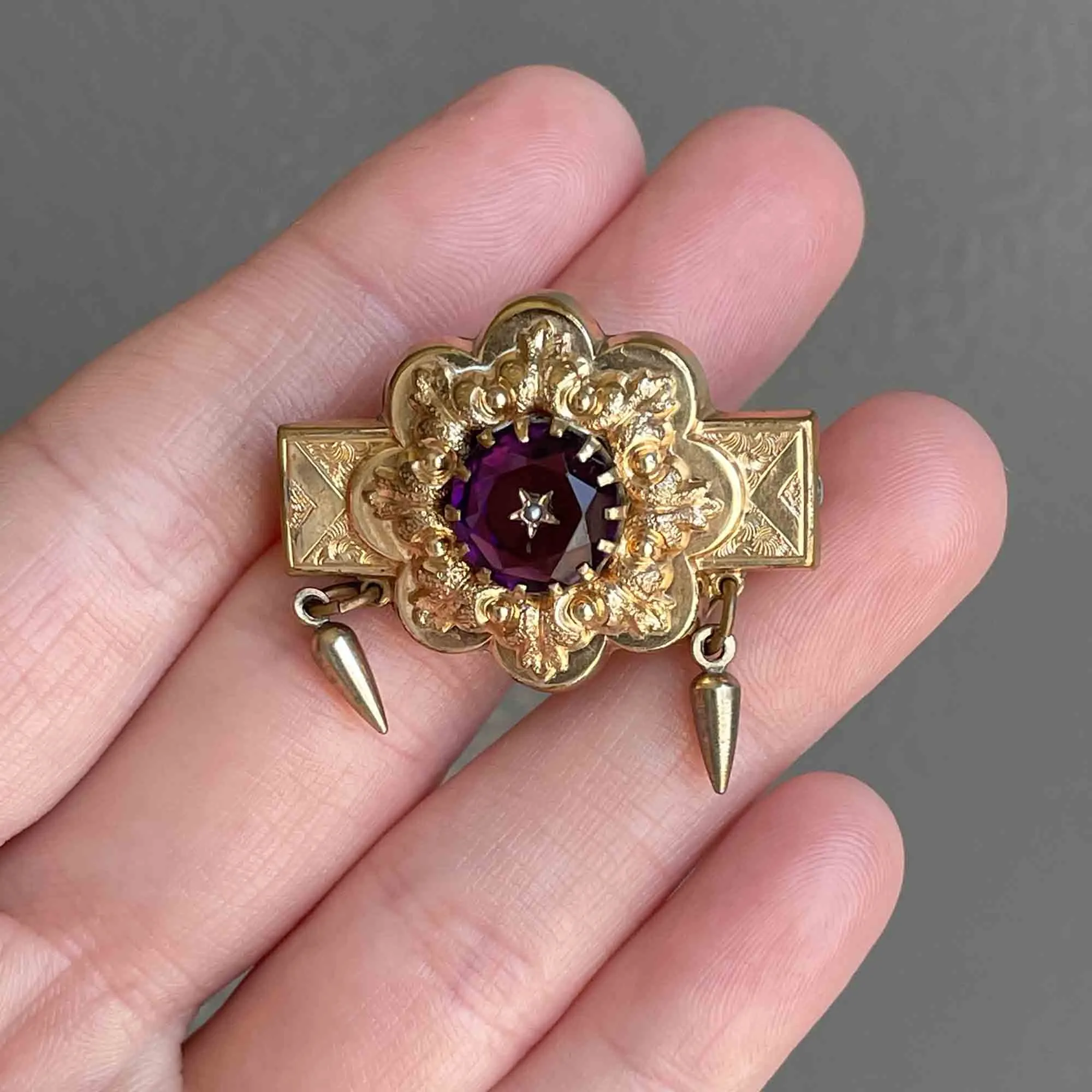 Antique Victorian Amethyst Star Pinchbeck Brooch