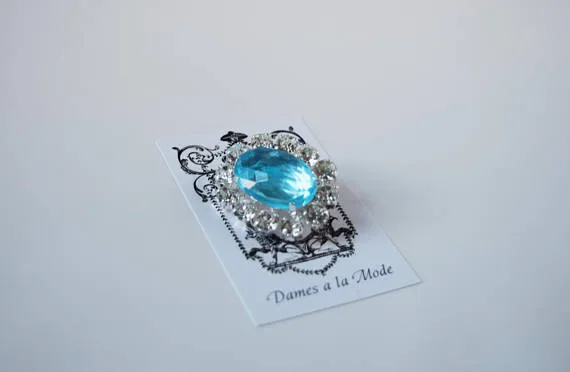 Aquamarine Blue Crystal Cluster Brooch