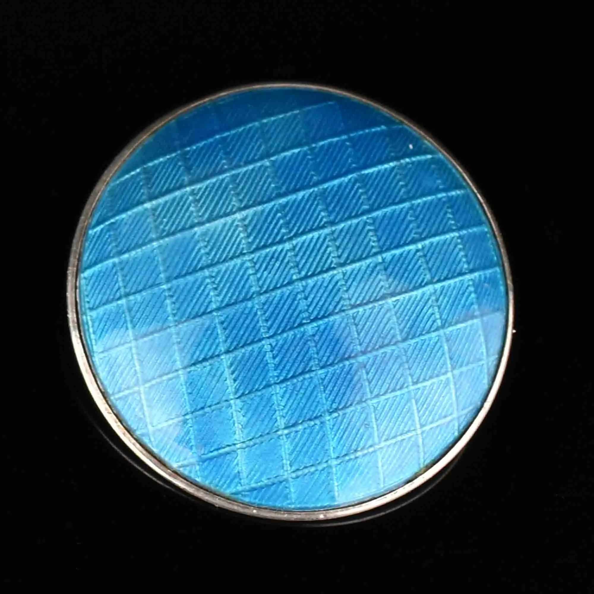 Art Deco Blue Guilloche Enamel Silver Brooch