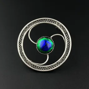 Art Deco Silver Peacock Eye Brooch Pin