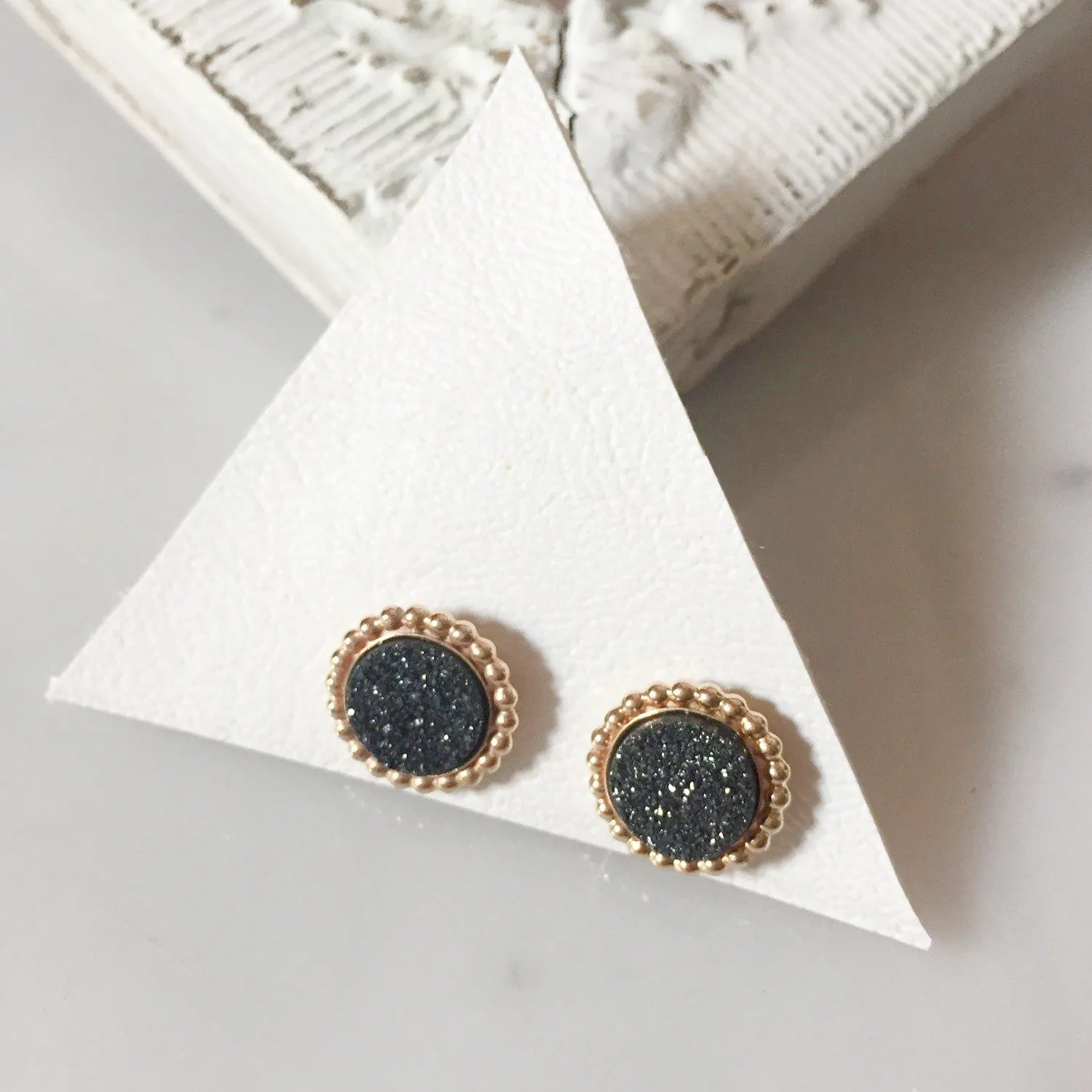 Black Druzy Stud Earrings