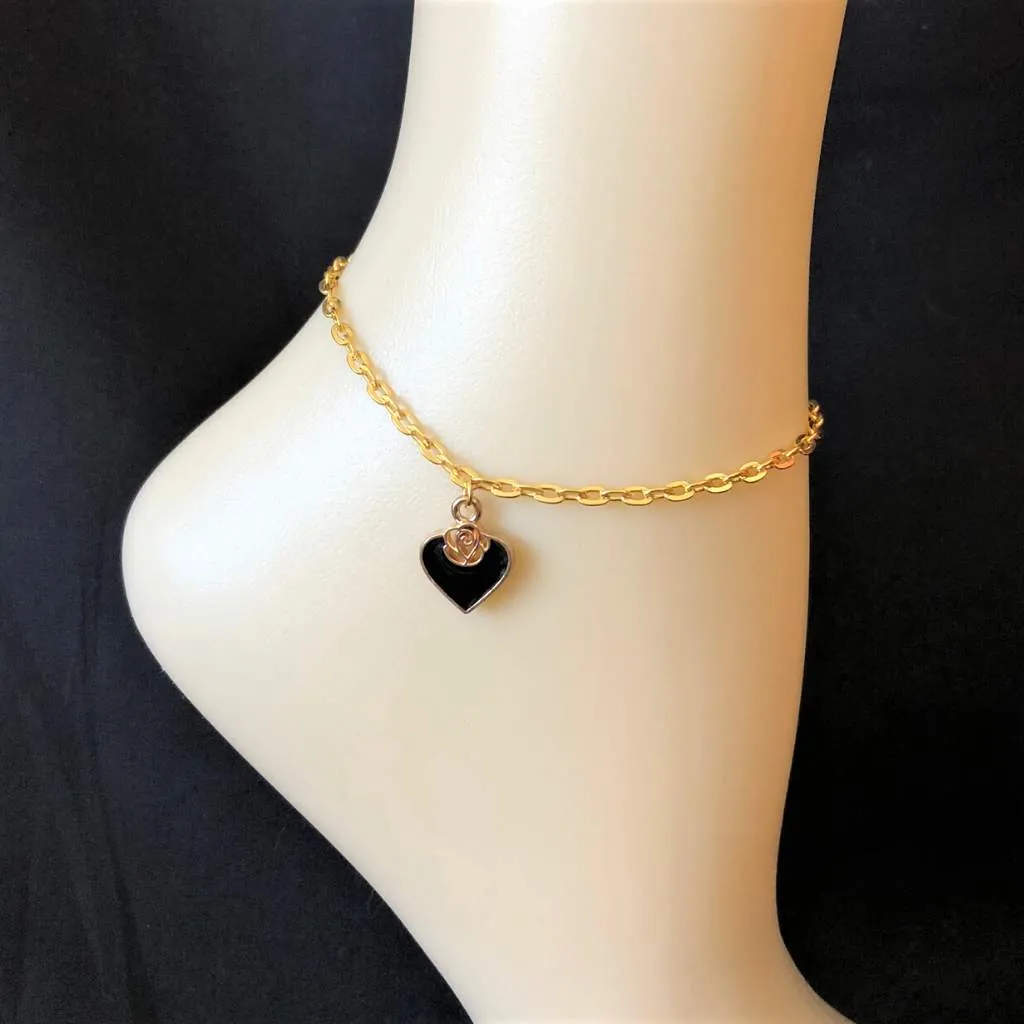 Black Heart and Gold Rose Anklet