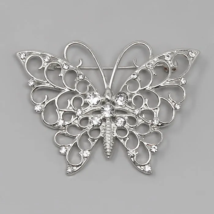 Butterfly Glass Stone Embellished Brooch Pin