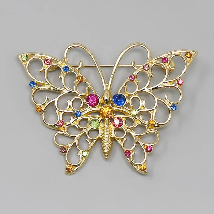 Butterfly Glass Stone Embellished Brooch Pin