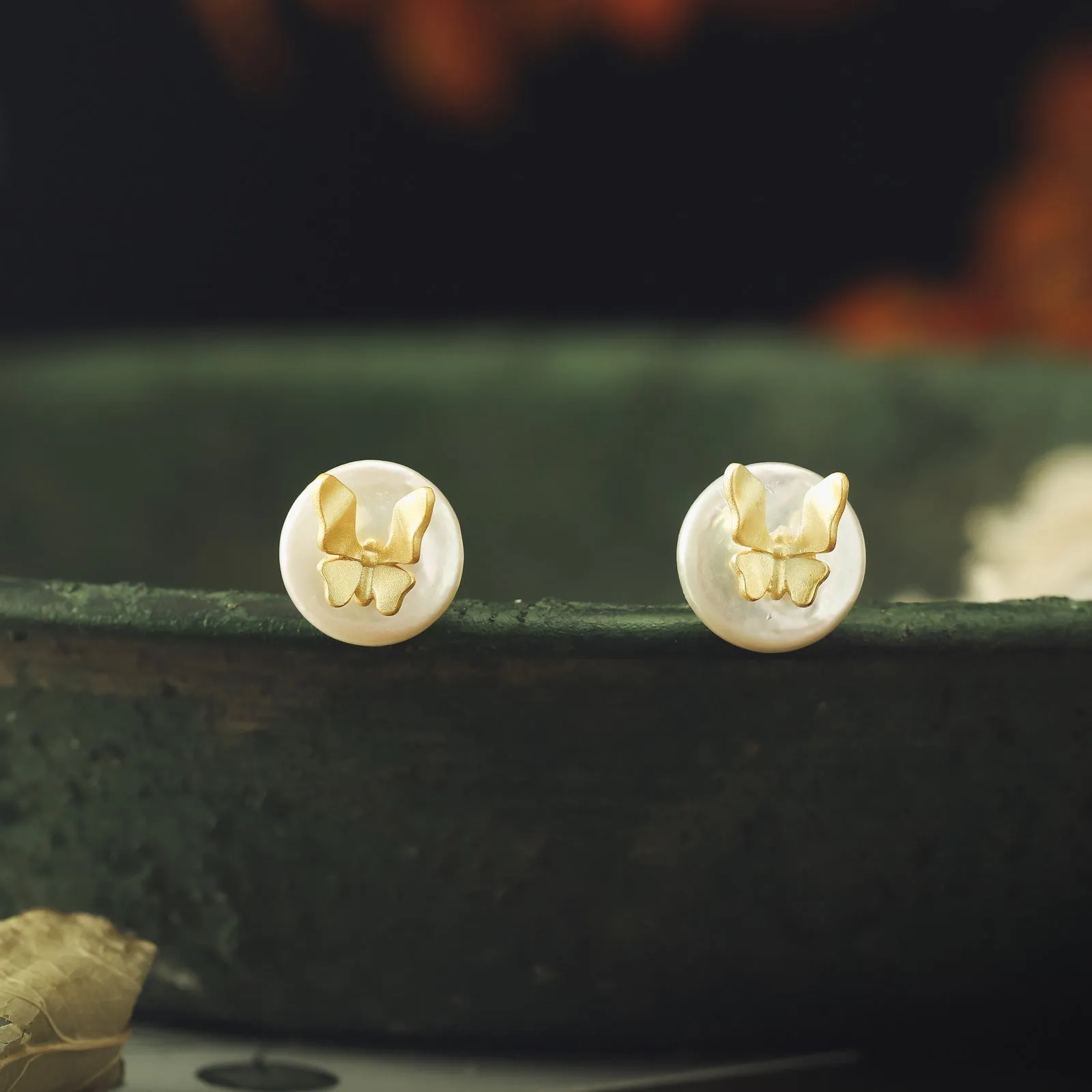 Butterfly Pearl Stud Earrings