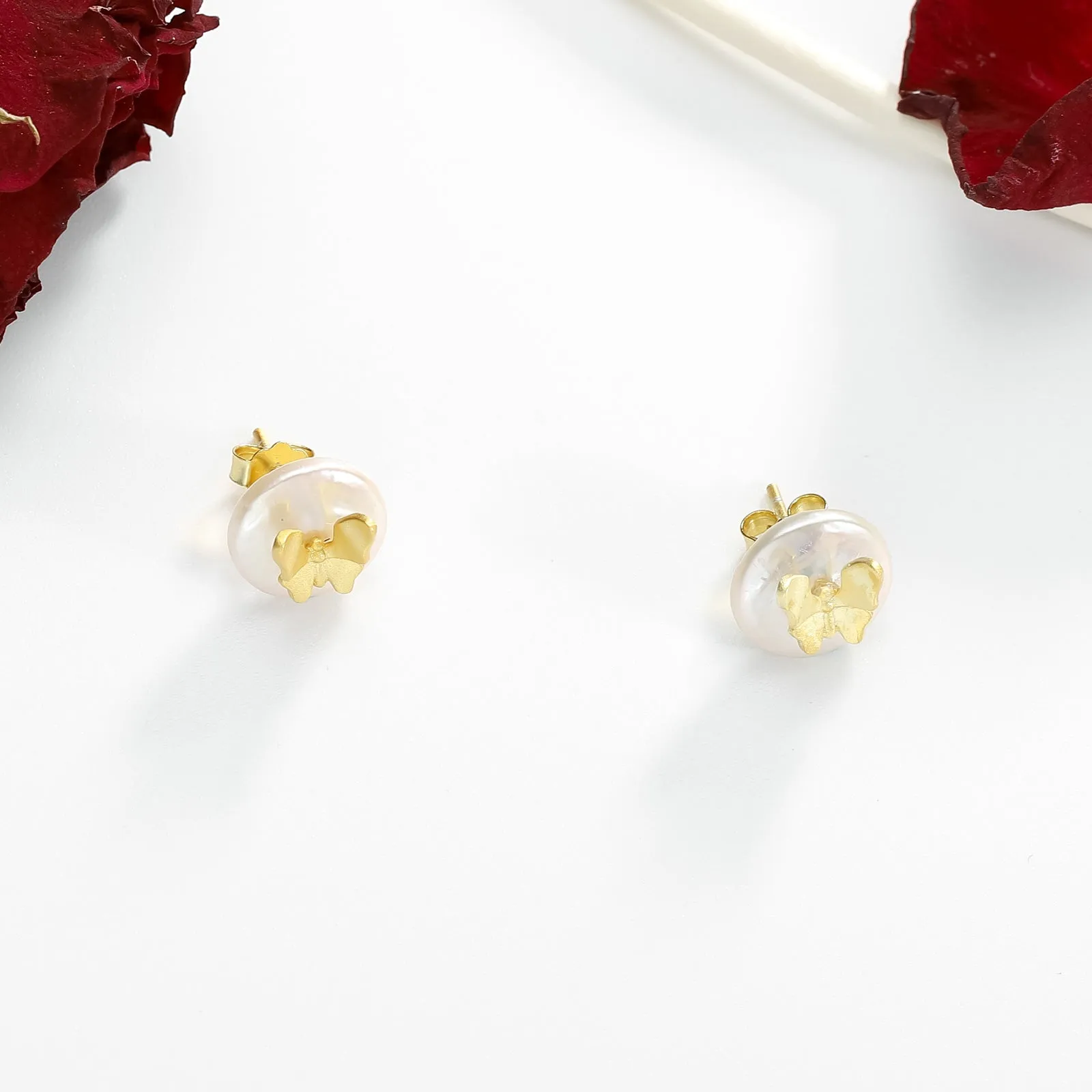 Butterfly Pearl Stud Earrings