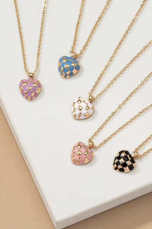 Checker Heart Pendant Necklace all