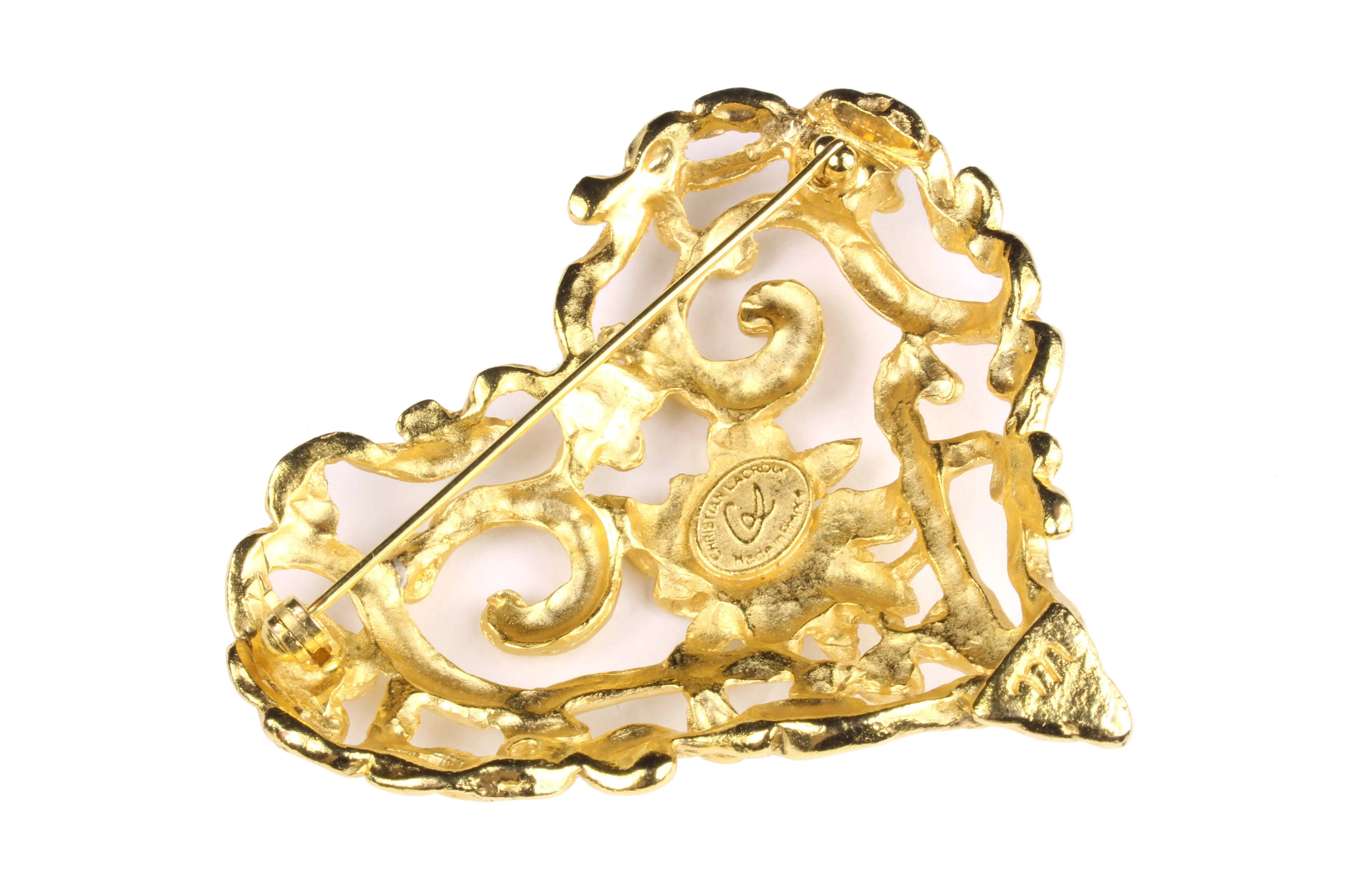 CHRISTIAN LACROIX gold heart brooch