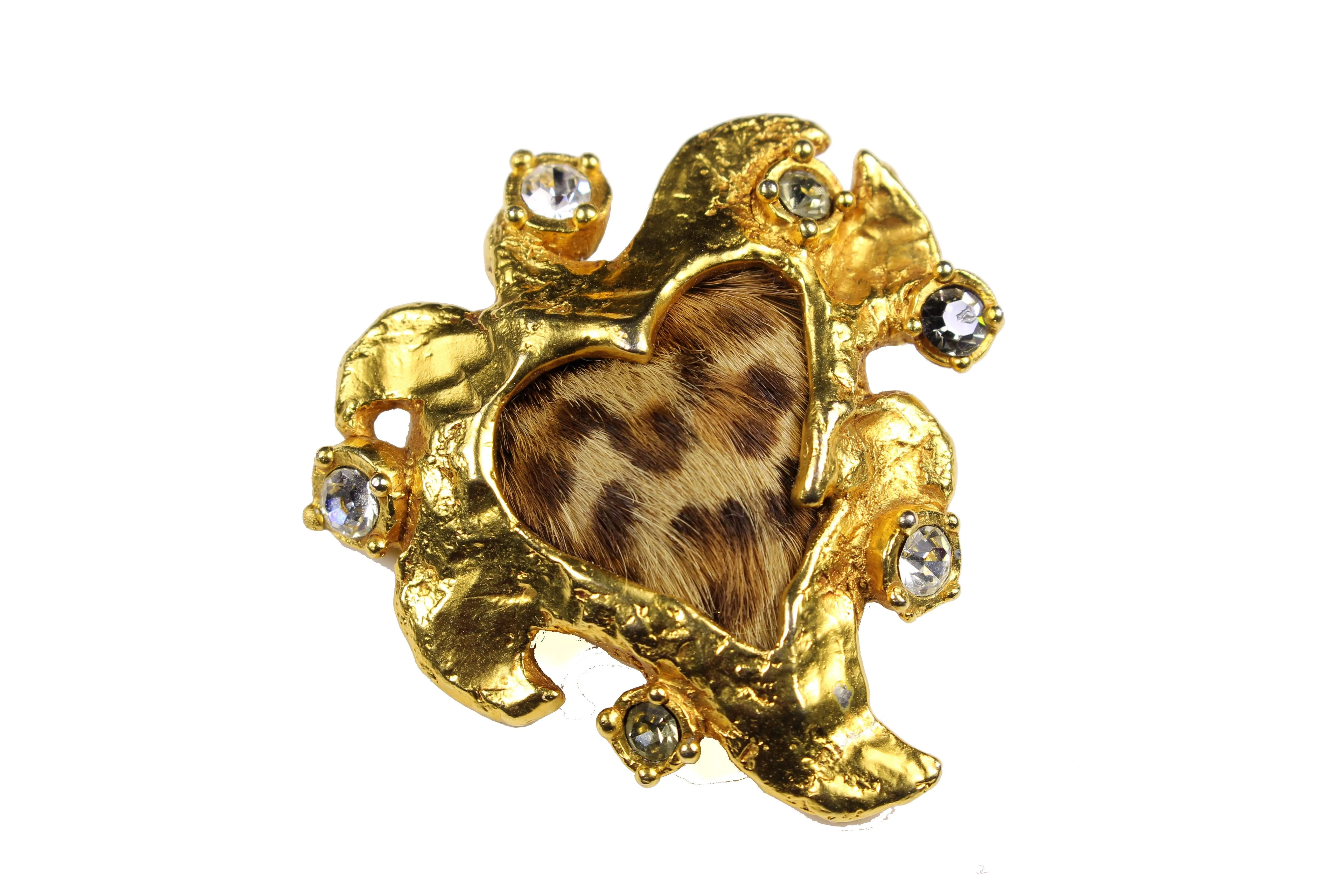 CHRISTIAN LACROIX leopard print heart brooch