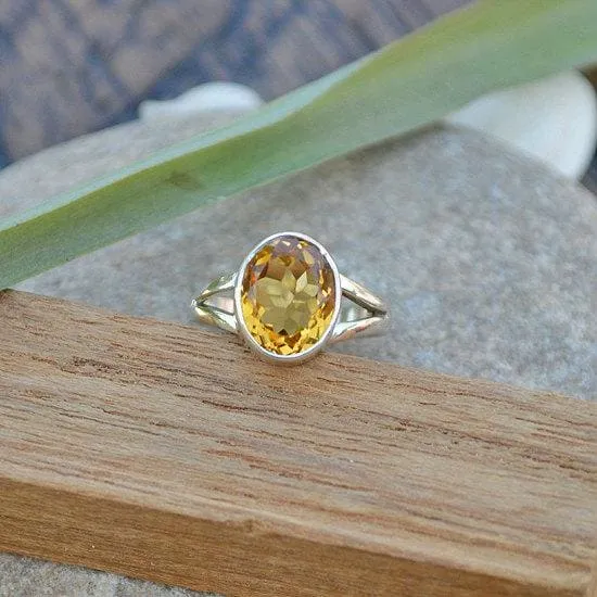 Citrine Gemstone Ring - 925 Sterling Silver Ring, Nickel Free Ring, Silver Ring, September Birthstone Ring, Oval Cut Ring