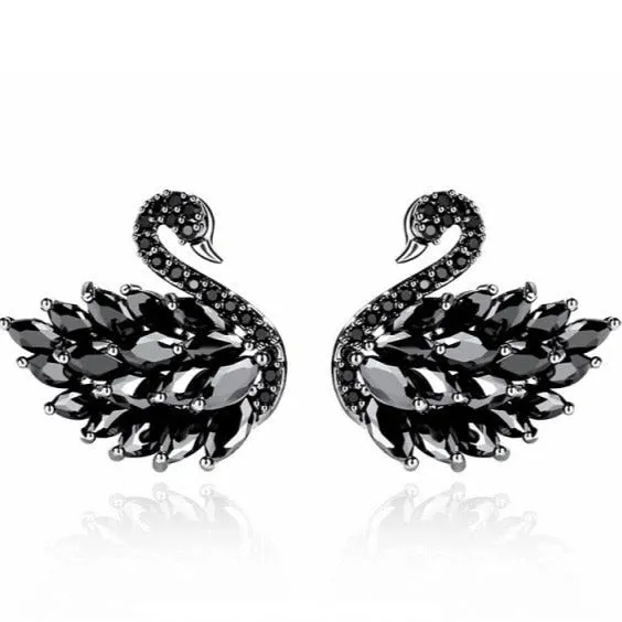 Crystal Swan Stud Earrings