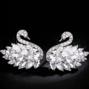 Crystal Swan Stud Earrings