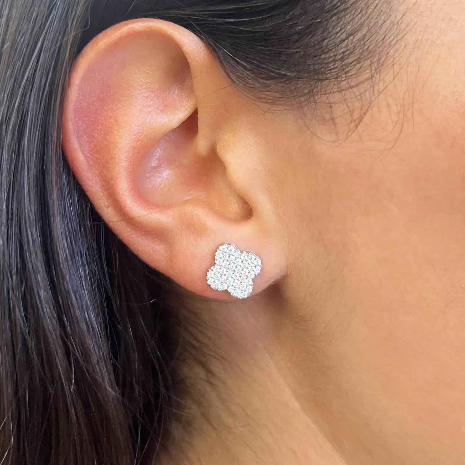 Diamond Clover Stud Earrings