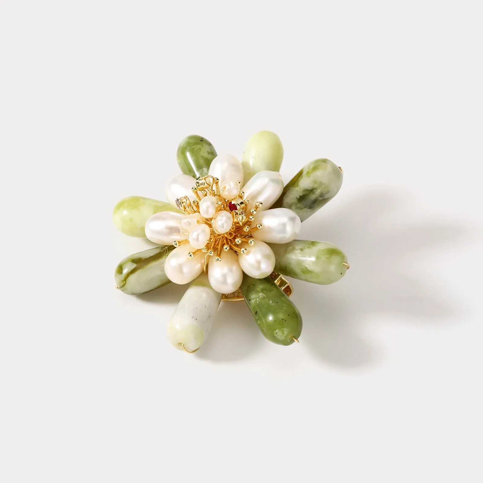 Emerald Pearl Flower Brooch