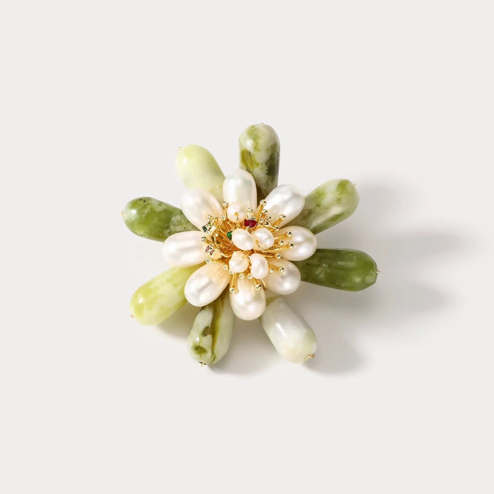 Emerald Pearl Flower Brooch