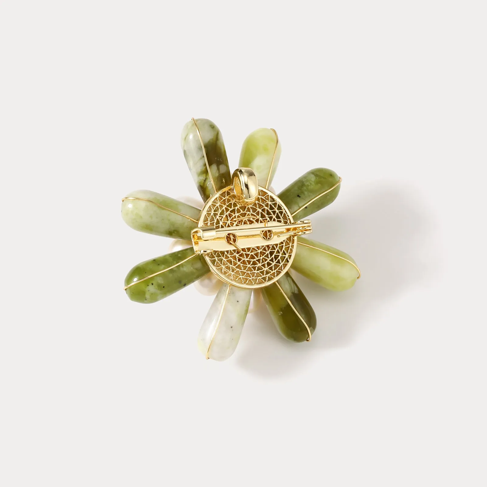 Emerald Pearl Flower Brooch