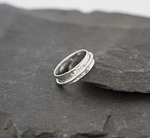 Fidget Ring , Spinner Ring, spinning ring, hammered, meditation ring, anxiety ring, 925 Sterling Silver