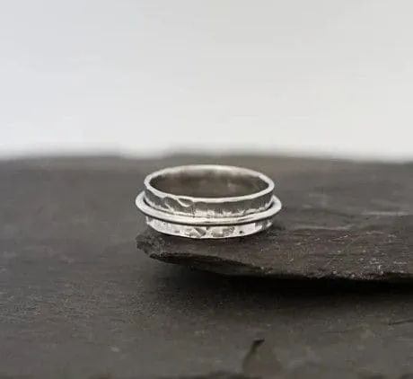 Fidget Ring , Spinner Ring, spinning ring, hammered, meditation ring, anxiety ring, 925 Sterling Silver