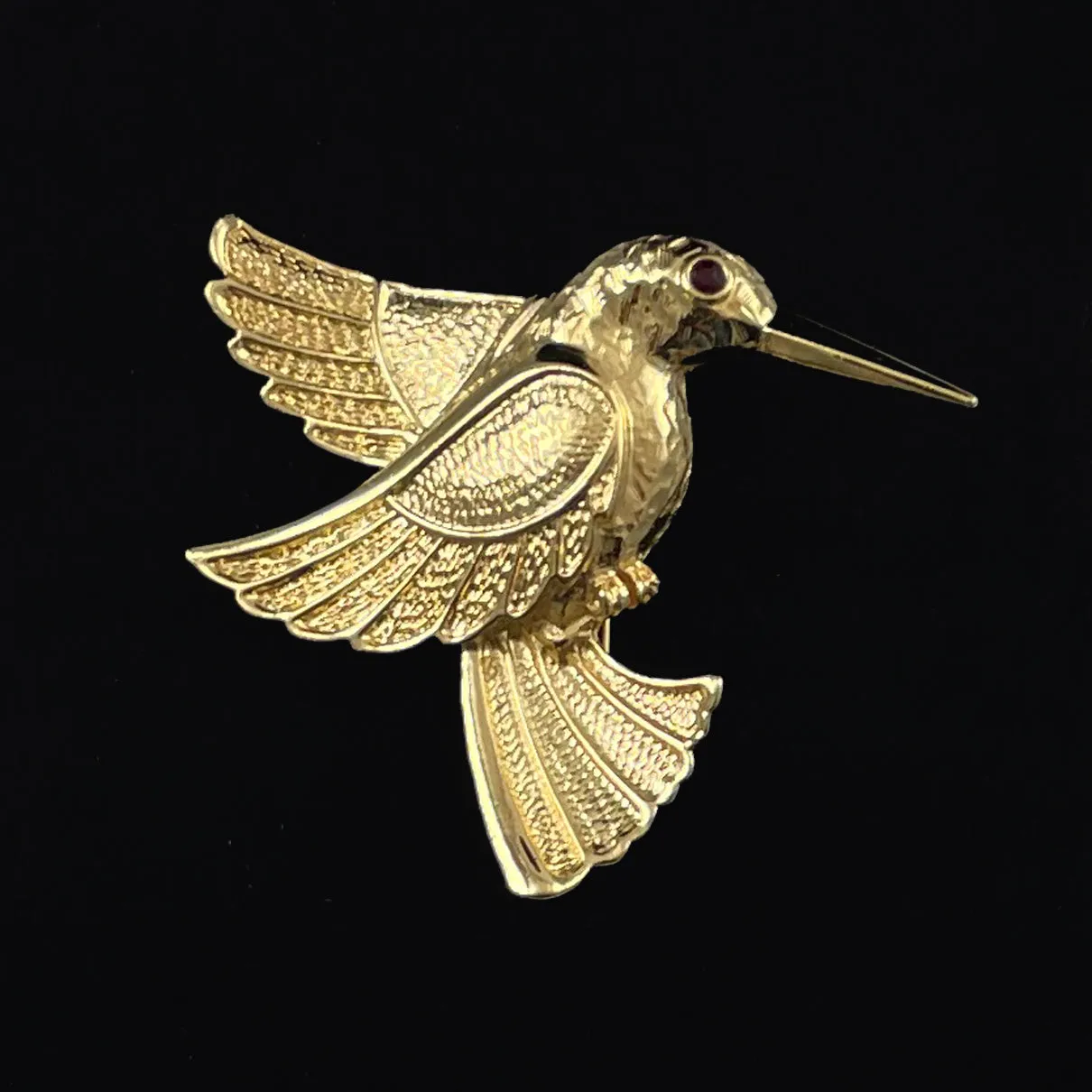 Gold Hummingbird Brooch Vintage