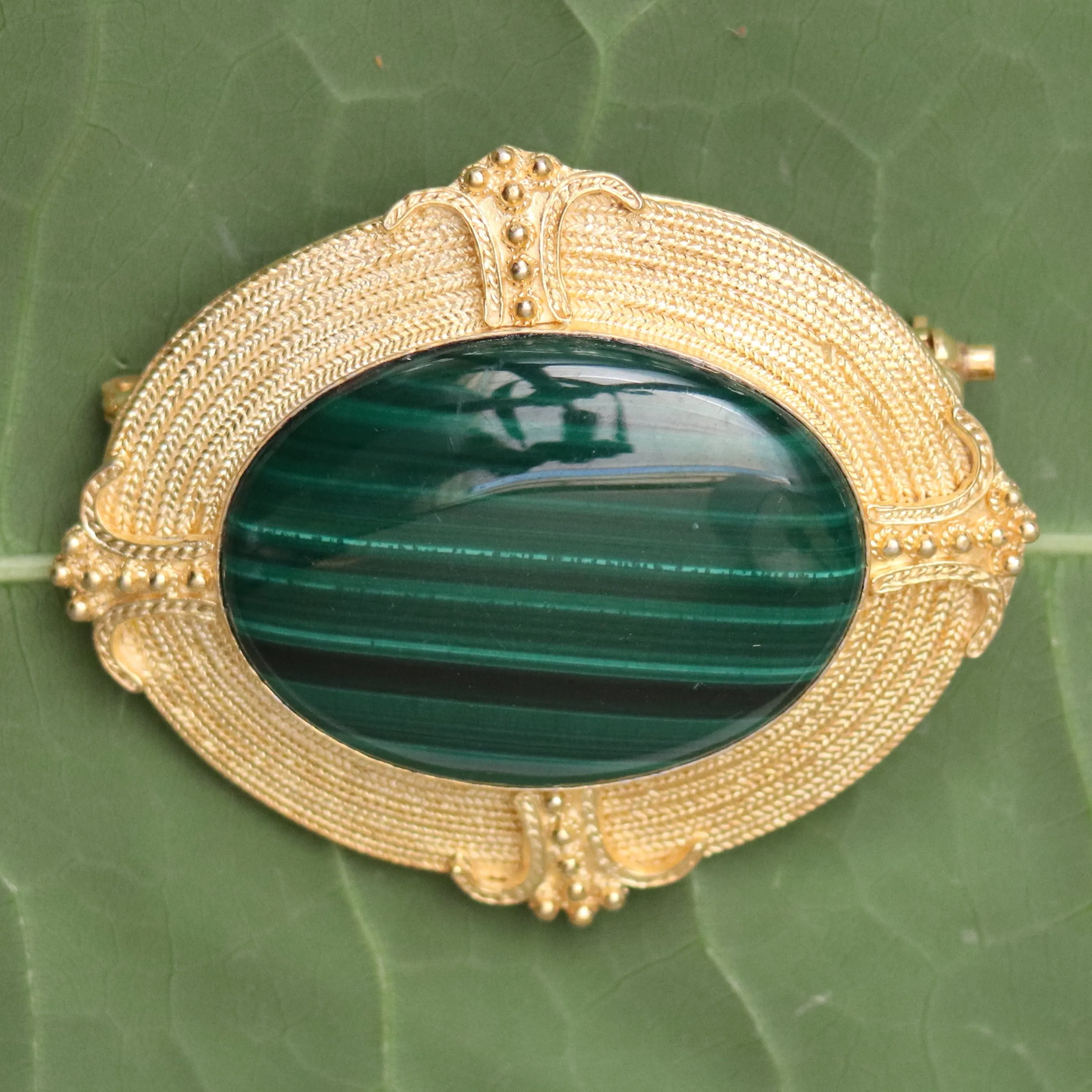 Greek Revival Malachite Brooch