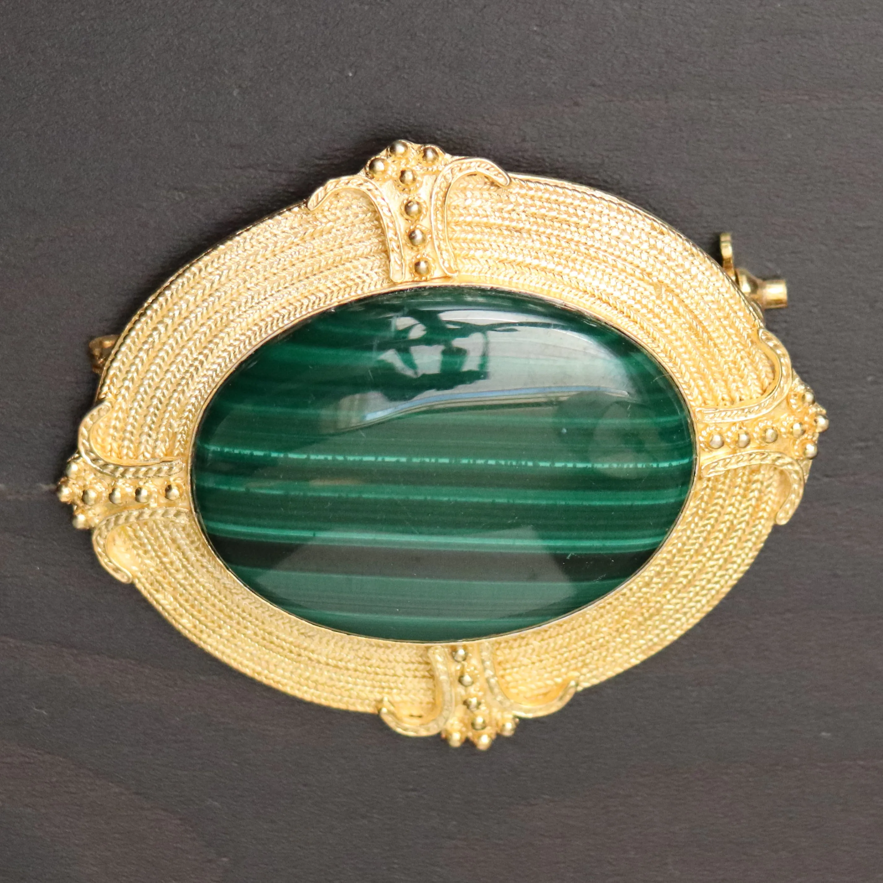 Greek Revival Malachite Brooch