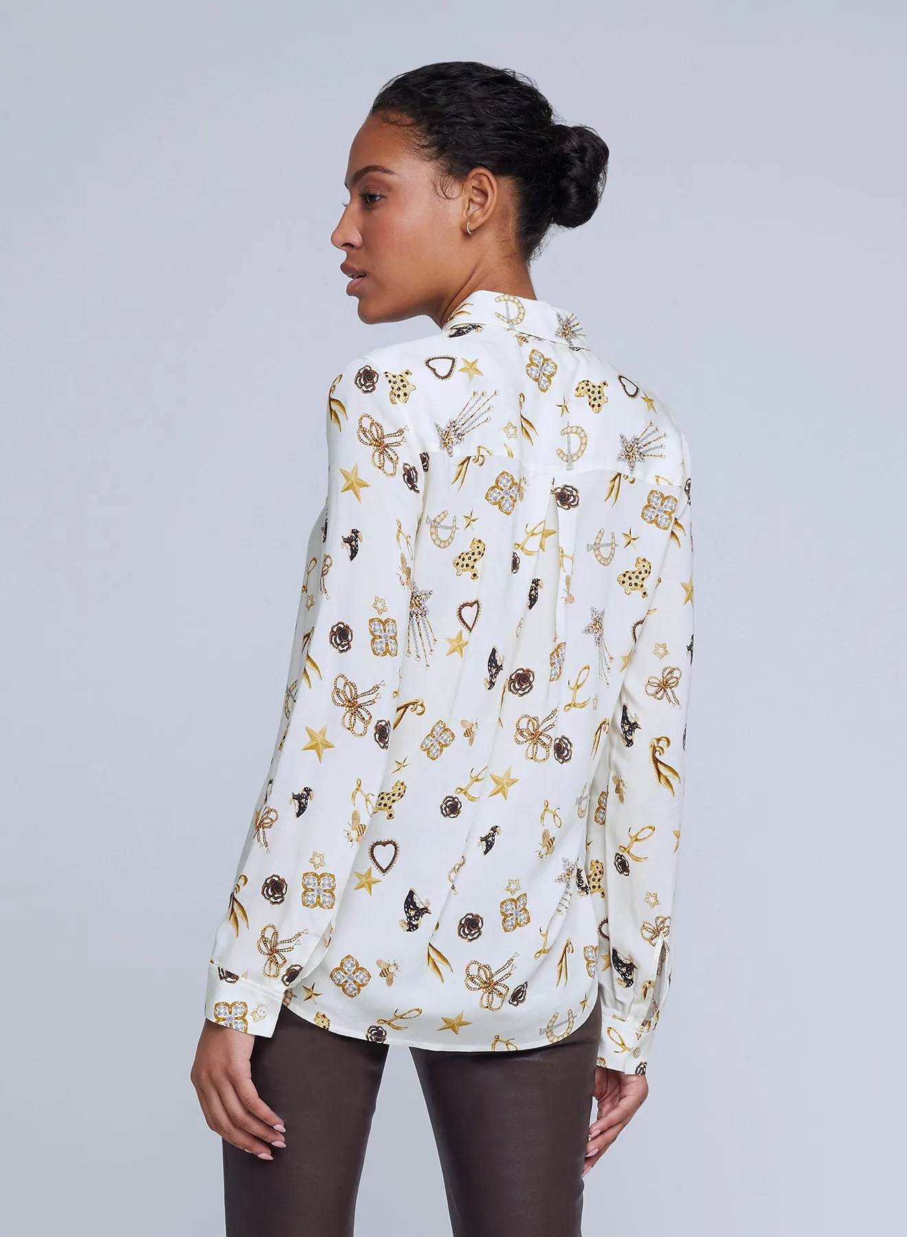 L’agence - Holly Blouse - Ecru Multi Brooch Print