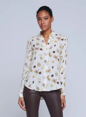 L’agence - Holly Blouse - Ecru Multi Brooch Print