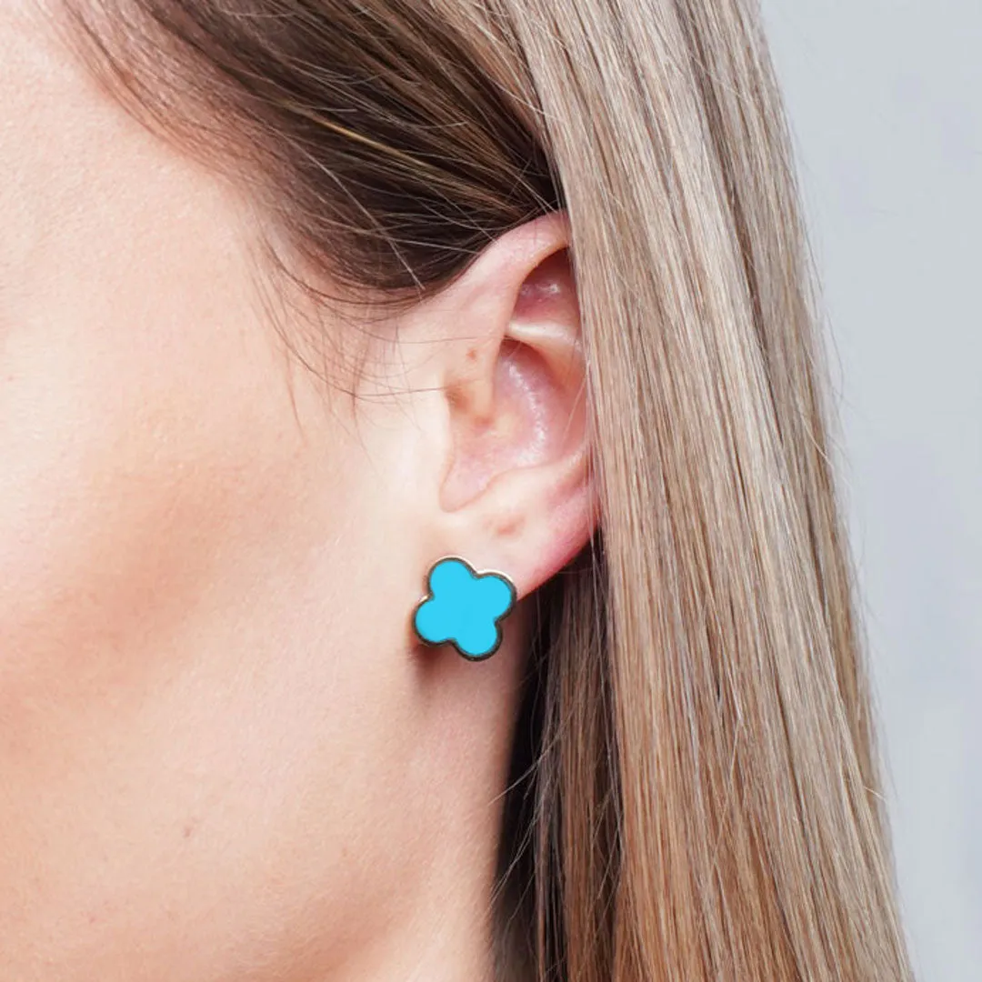 Large Turquoise Clover Stud Earrings