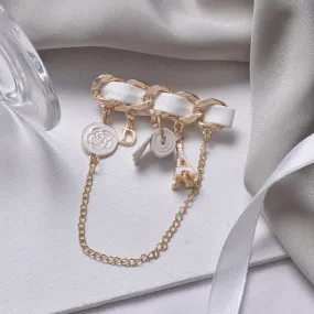 Paris Charm White And Gold Brooch