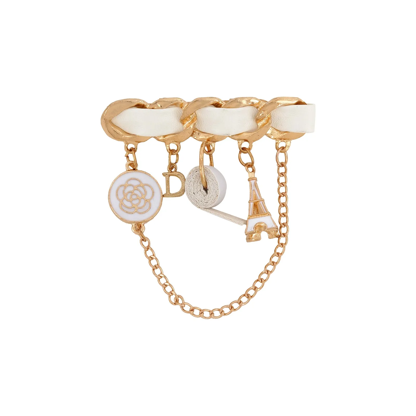 Paris Charm White And Gold Brooch