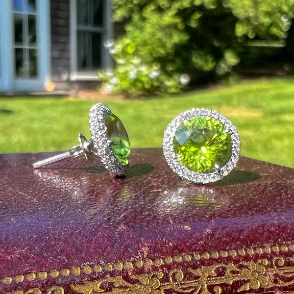 Peridot & Diamond Stud Earrings