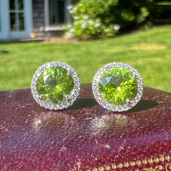 Peridot & Diamond Stud Earrings