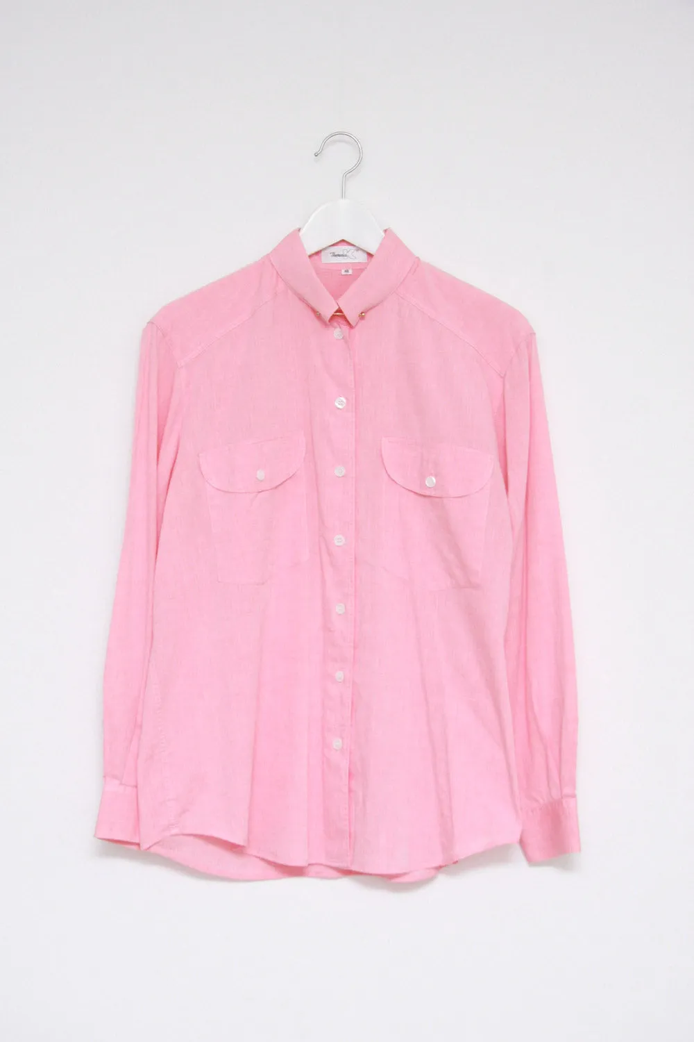 PINK BROOCH NECK COTTON SHIRT