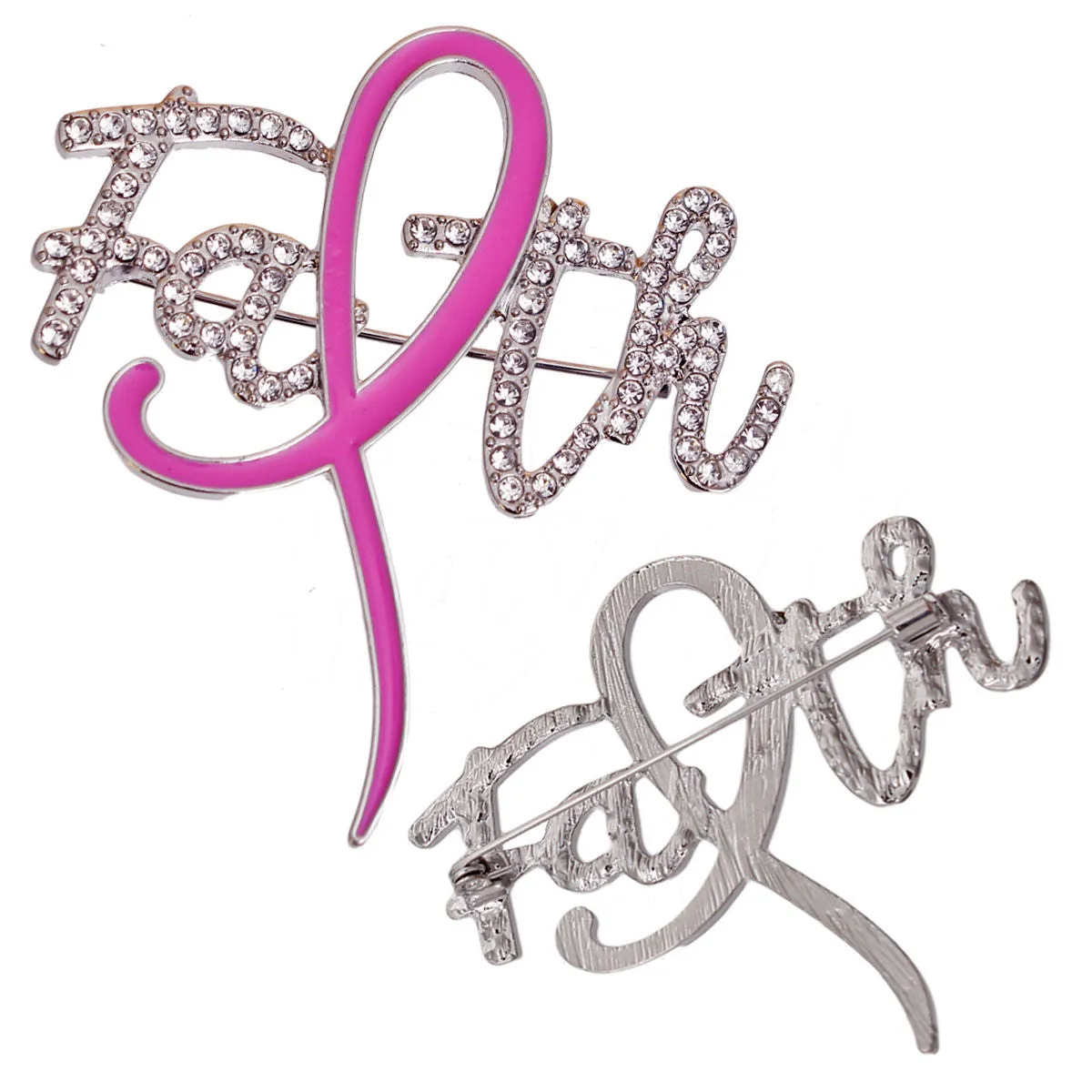 Pink Ribbon Faith Brooch - Silver