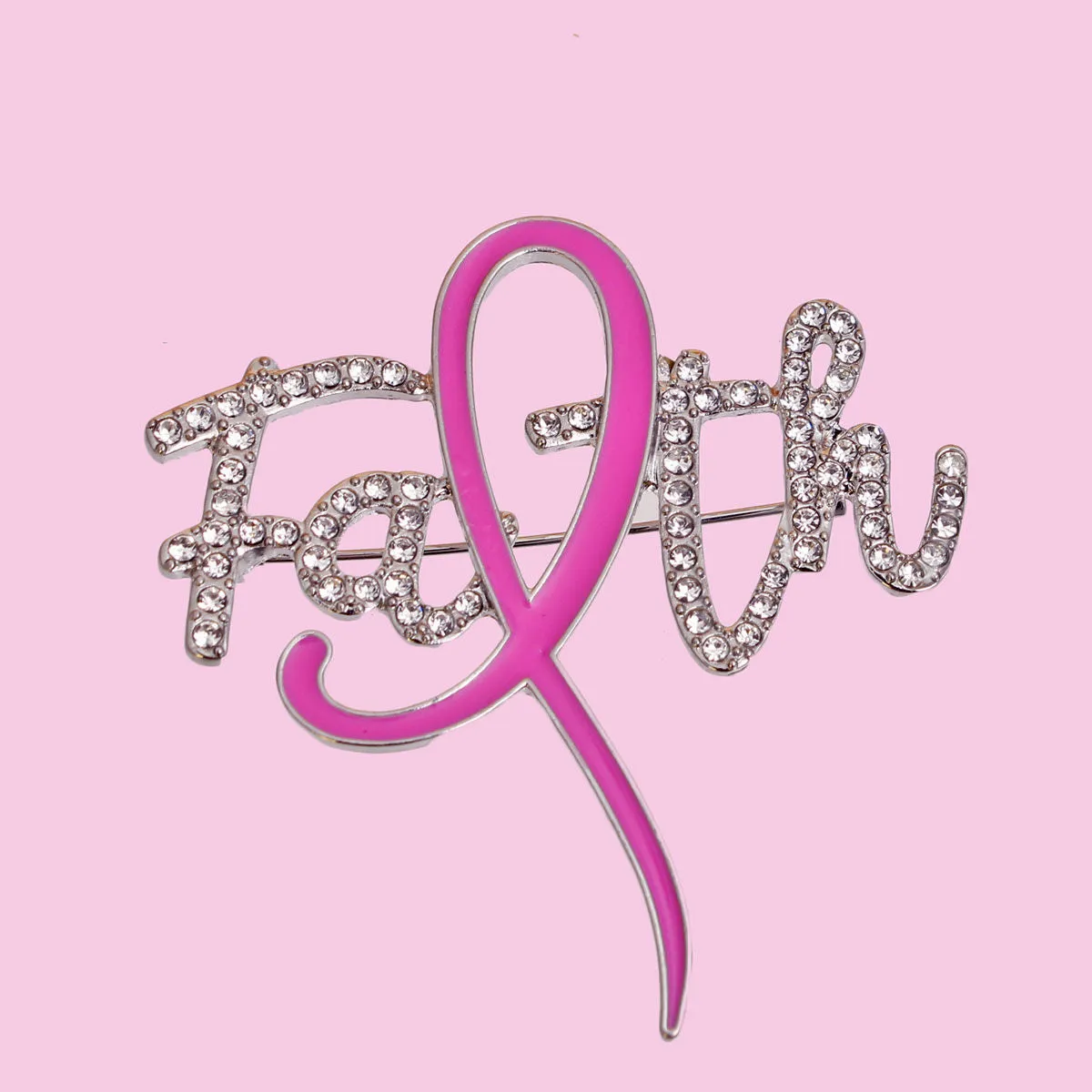 Pink Ribbon Faith Brooch - Silver