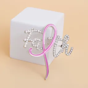 Pink Ribbon Faith Brooch - Silver