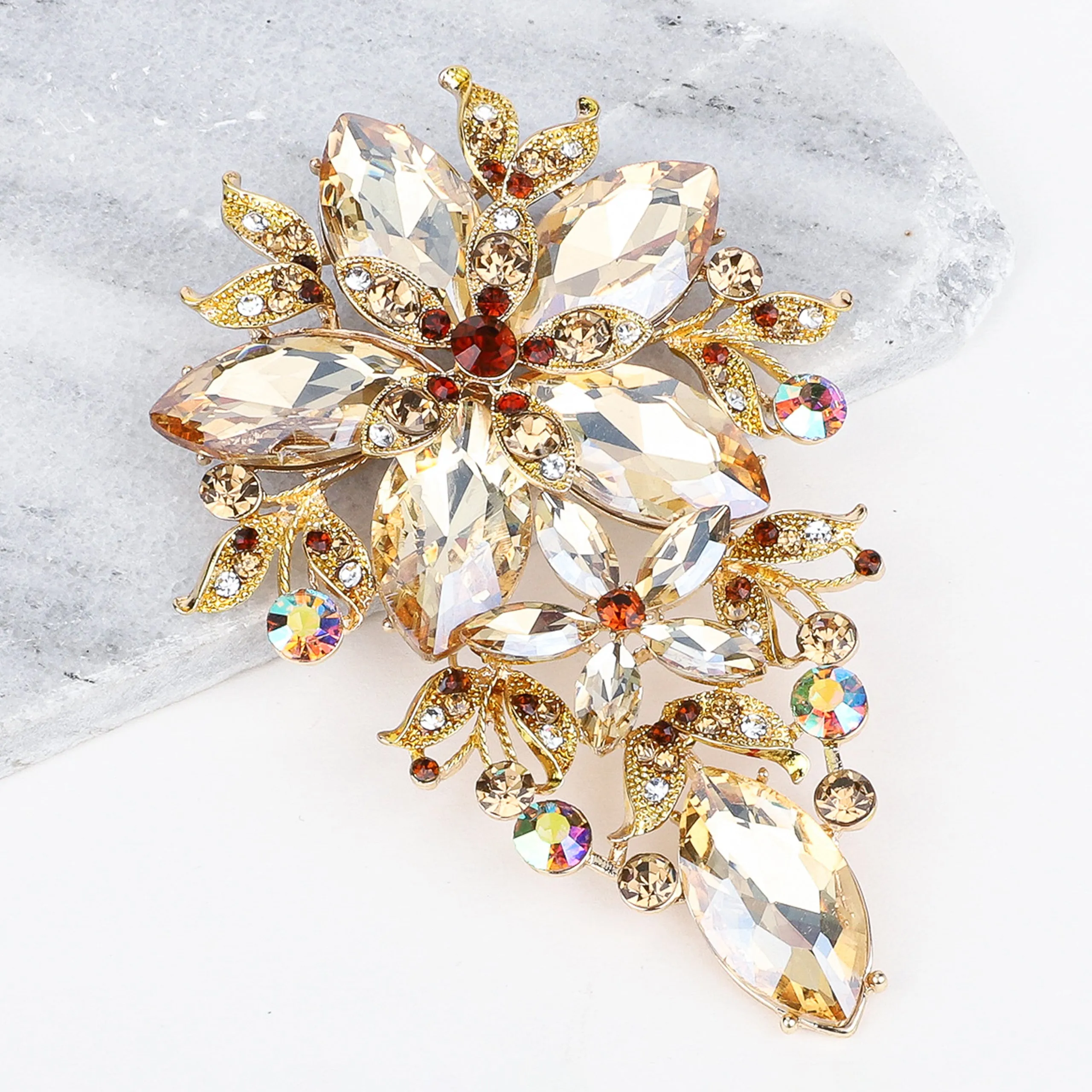 Piper Floral Statement Rhinestone Brooch - Copper