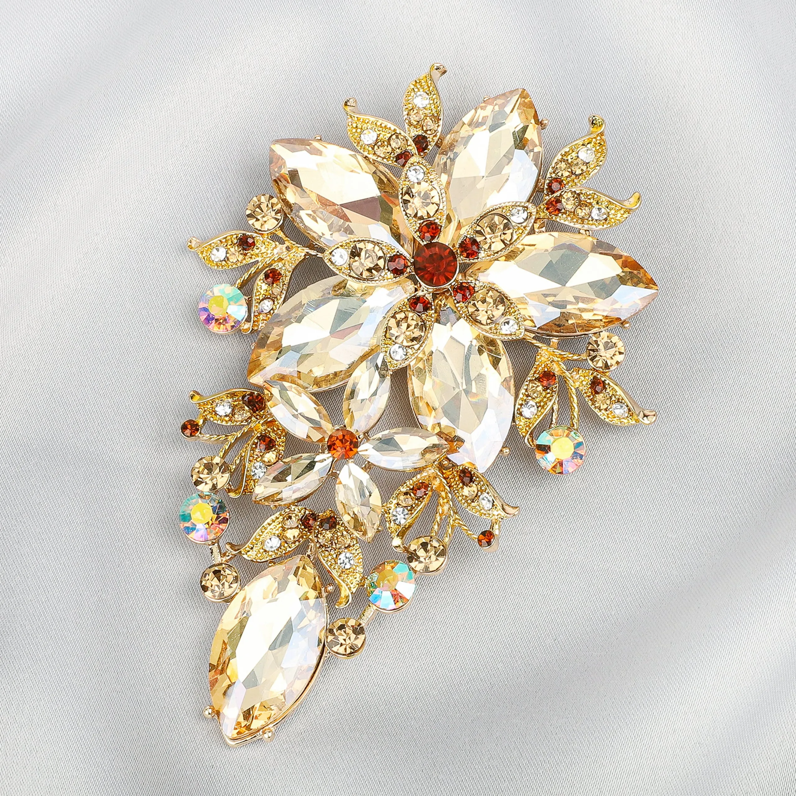 Piper Floral Statement Rhinestone Brooch - Copper