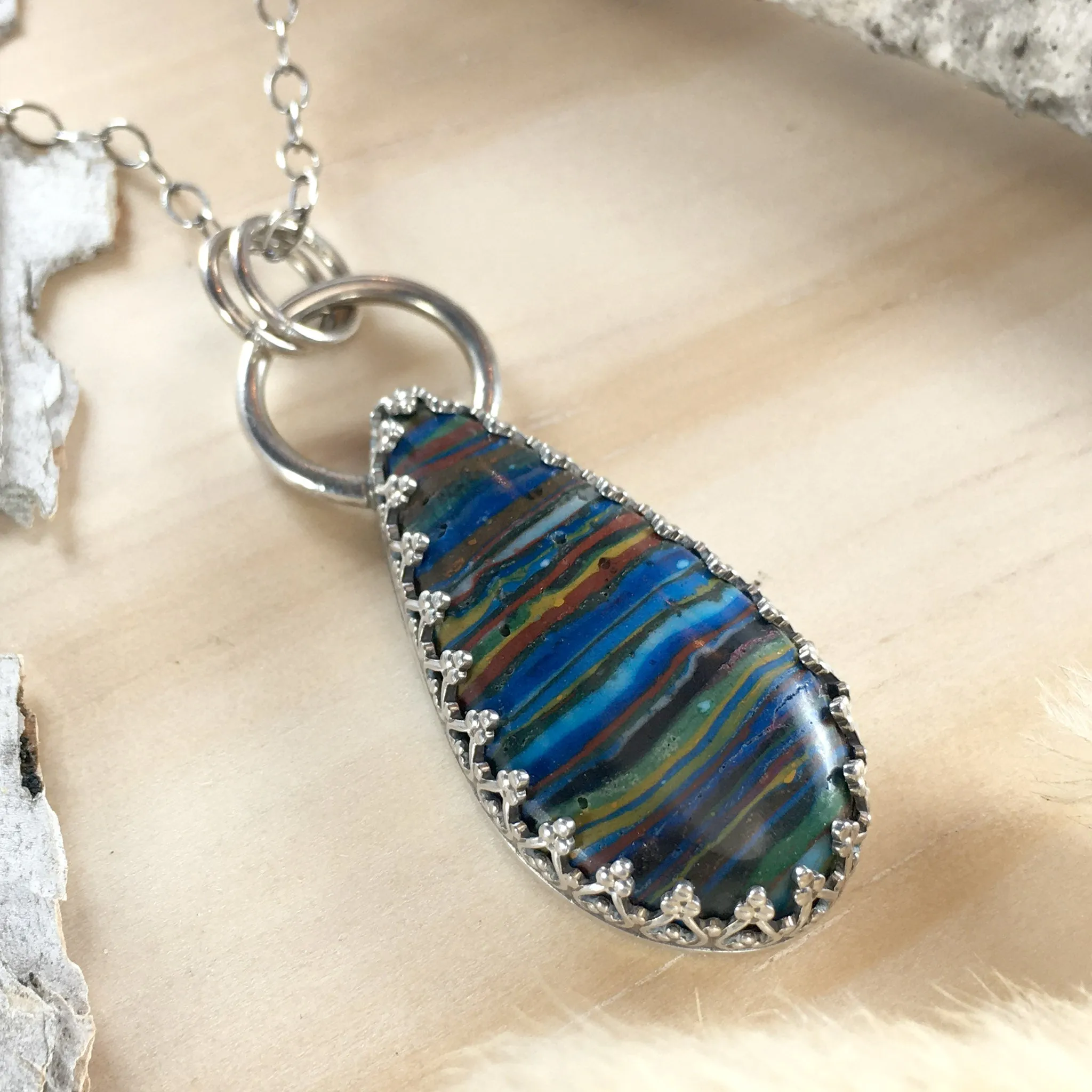 Rainbow Calsilica Pendant Necklace