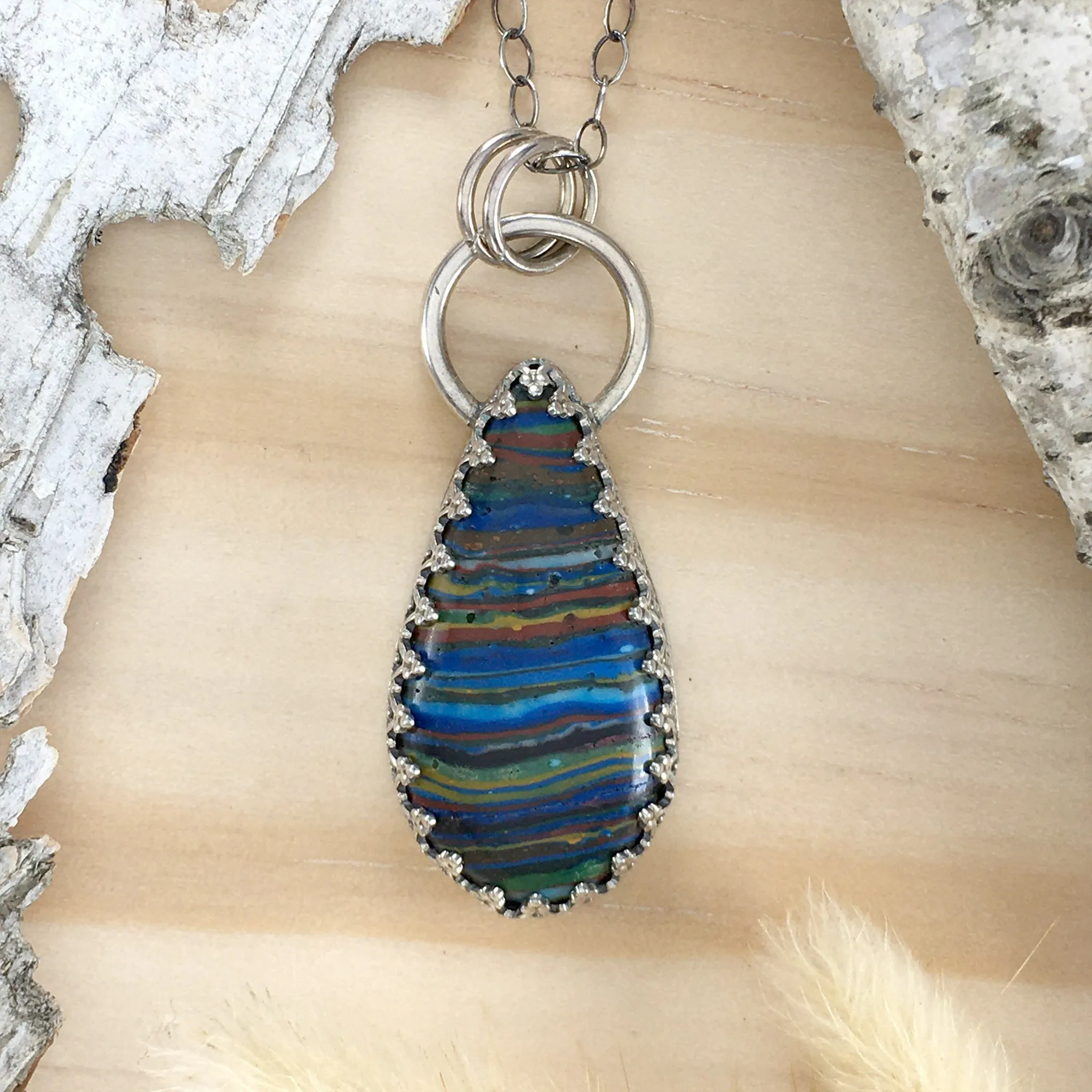 Rainbow Calsilica Pendant Necklace