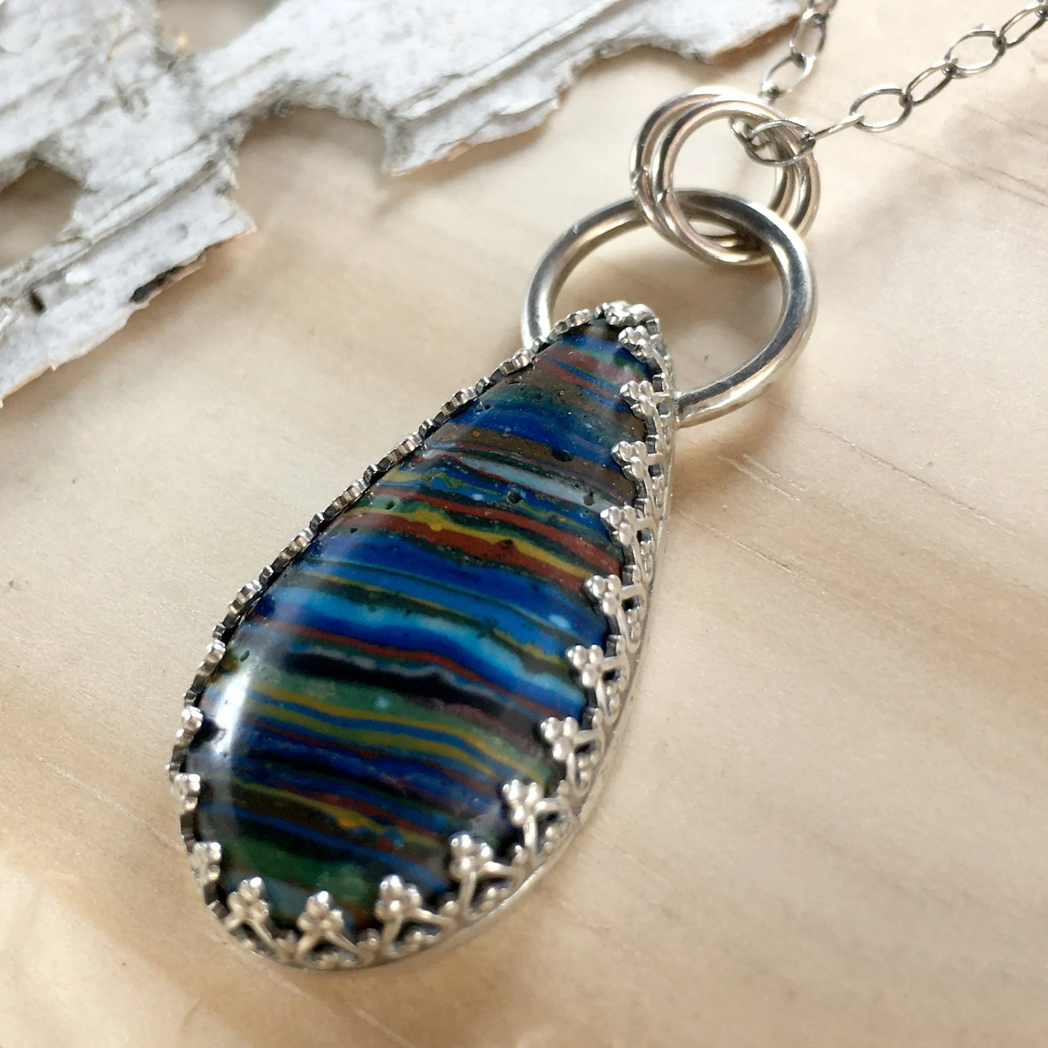 Rainbow Calsilica Pendant Necklace