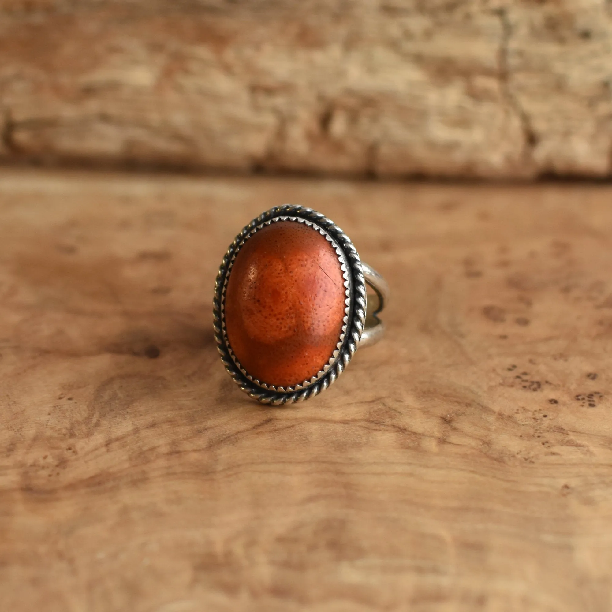 Red Sponge Coral Ring - Silversmith Ring - Boho Red Coral Ring