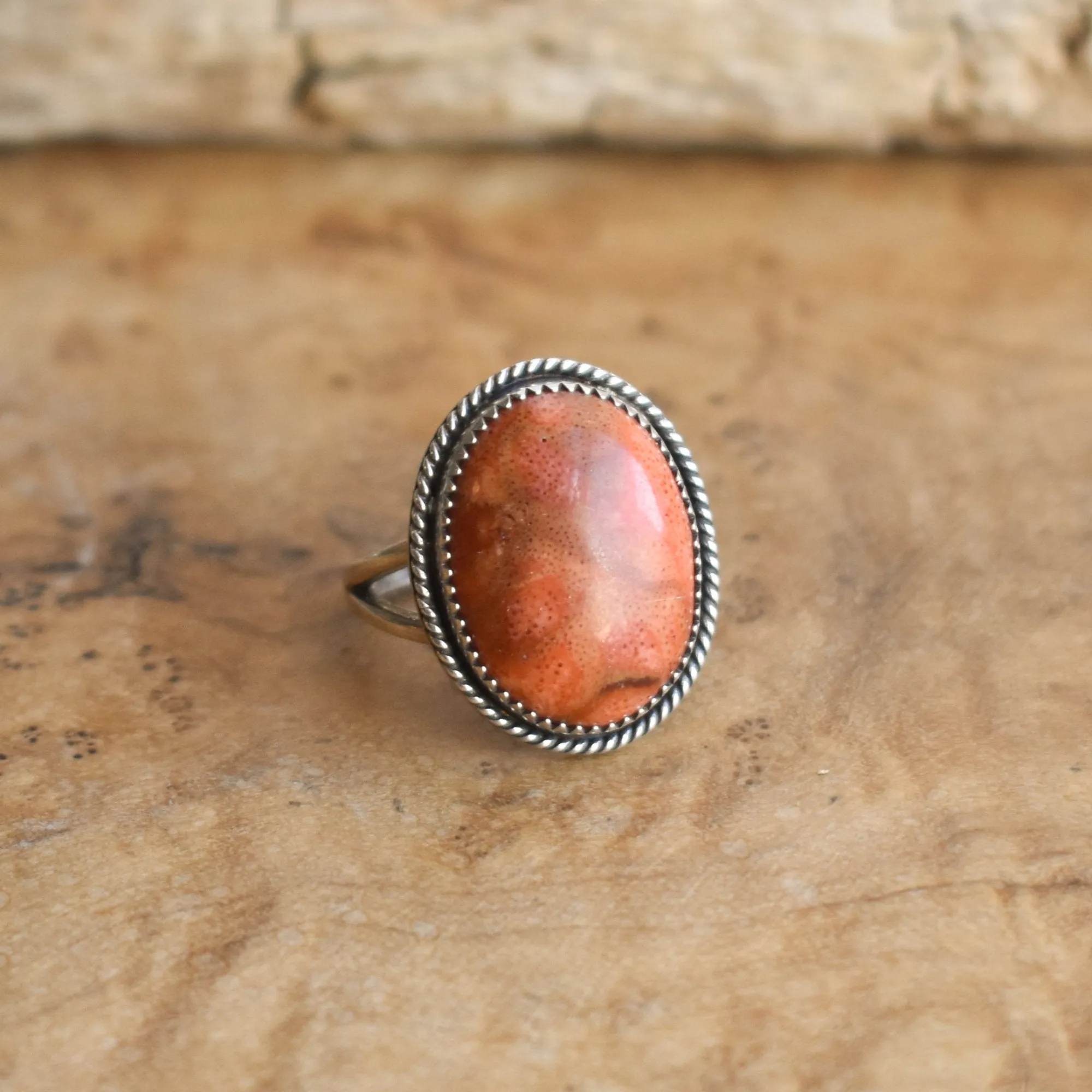 Red Sponge Coral Ring - Silversmith Ring - Boho Red Coral Ring