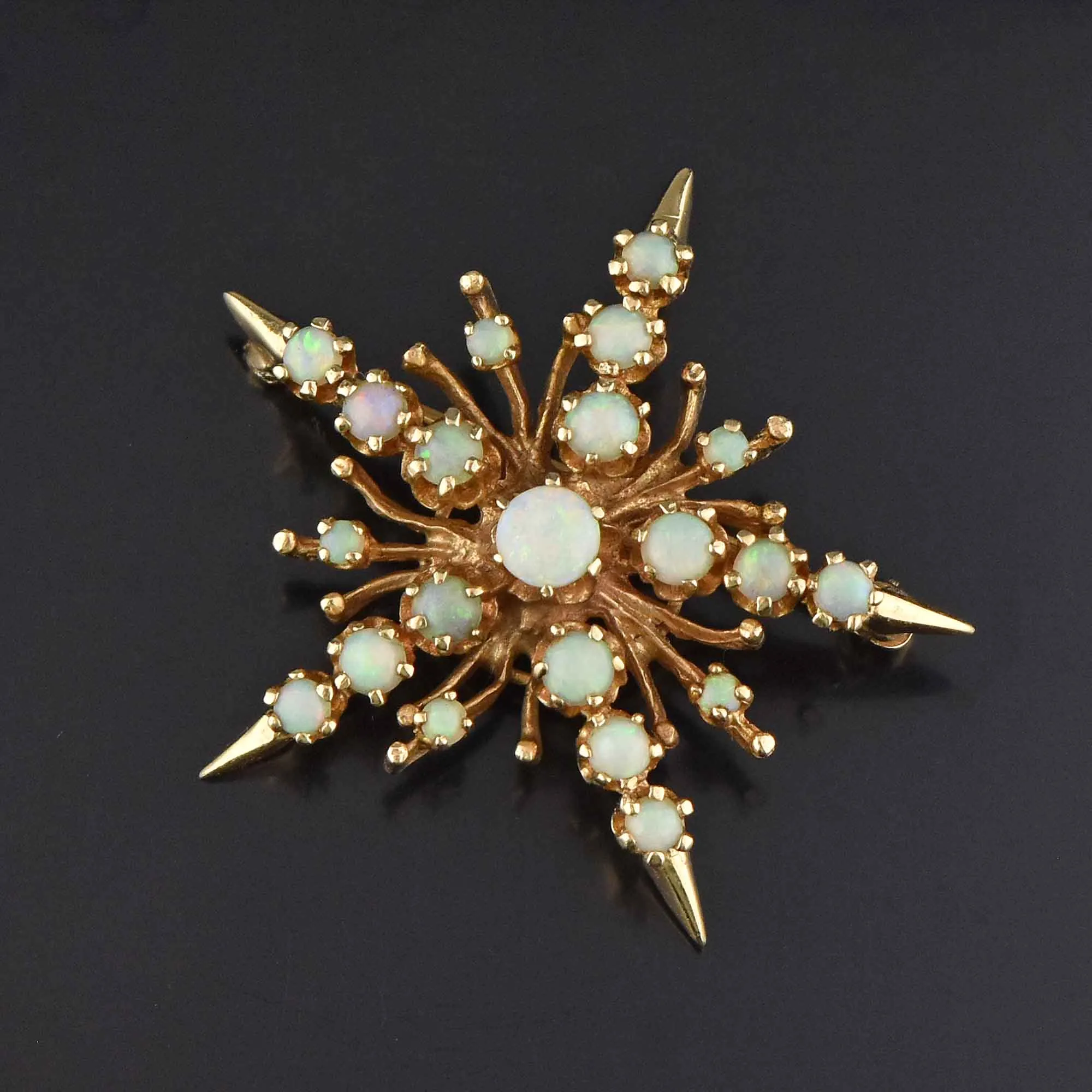 Retro 14K Gold Opal Starburst Brooch Pendant